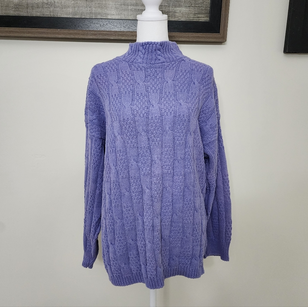 Vintage Cherokee Purple Chunky Cable Knit Women's Sweater Sm Cotton Casual Cozy